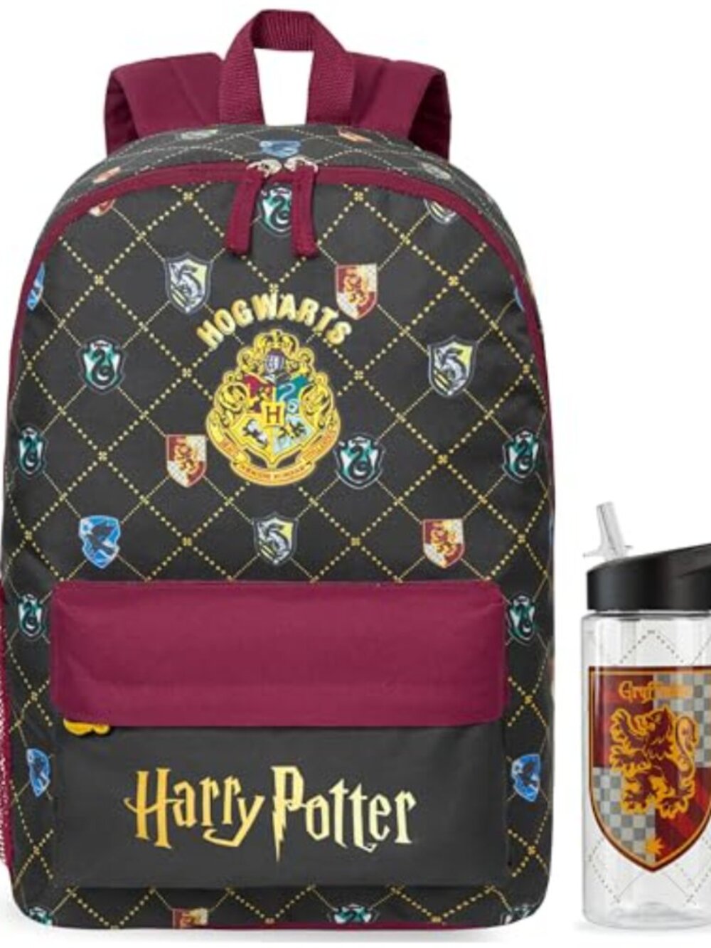 Harry Potter Backpack and Water Bottle 2 Piece Set, Kids School Bag
